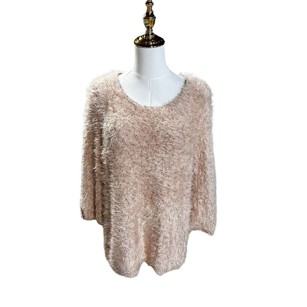 Chico’s Blush Pink Faux Angora Fuzzy Sweater Size 1 Medium Coquette fairycore